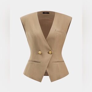NWT Micas Tan Sleeveless Blazer with Gold Buttons